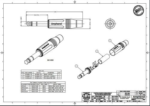 Amphenol ACPS-GB Разъем Jack 6.3 мм стерео штекер.